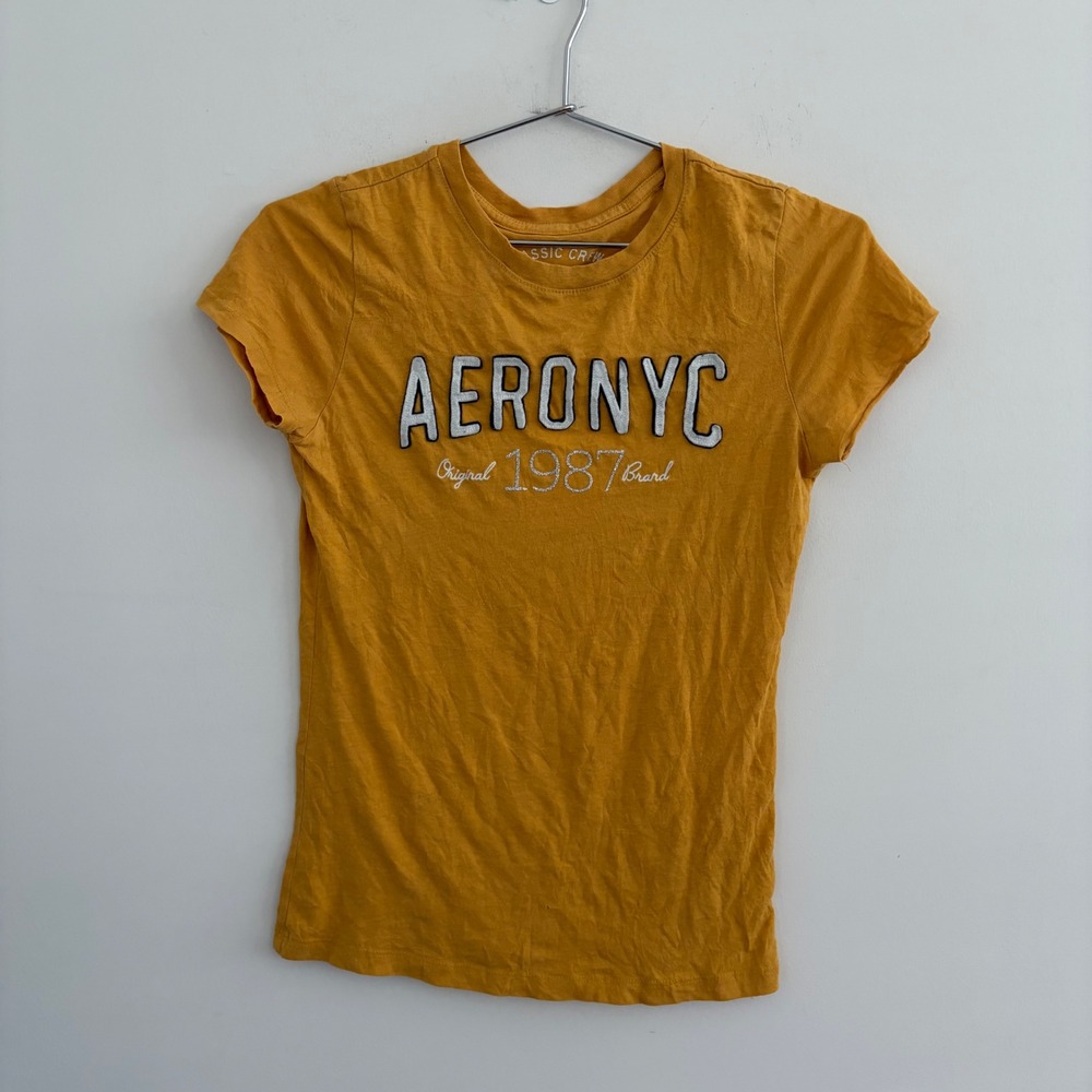Aeropostale AERONYC 1987 Classic Crew Mustard Yellow Graphic T-Shirt Medium